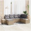 6-delad trädgårdsoff-set med kuddar beige poly rotting vidaXL 264 x 154 x 85 cm – miniatyr 1