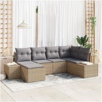 6-delad trädgårdsoff-set med kuddar beige poly rotting vidaXL