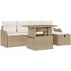 6-delad trädgårdsoff set med kuddar beige polyrotting vidaXL Stor – miniatyr 2