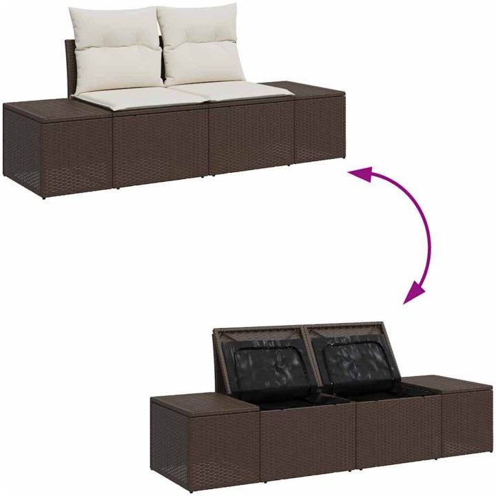6-delad trädgårdsoff-set med kuddar brun polyrotting vidaXL 100 x 55 x 73 cm – bild 9