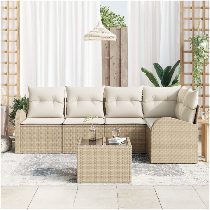 6-delad trädgårdsoff-set med kuddar i brun polyrotting vidaXL 55 x 55 x 37 cm – bild 3