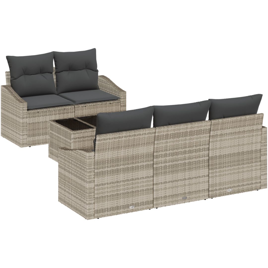 6-delad trädgårdsoff-set med kuddar i ljusgrå poly rattan vidaXL 55 x 55 x 37 cm – bild 2