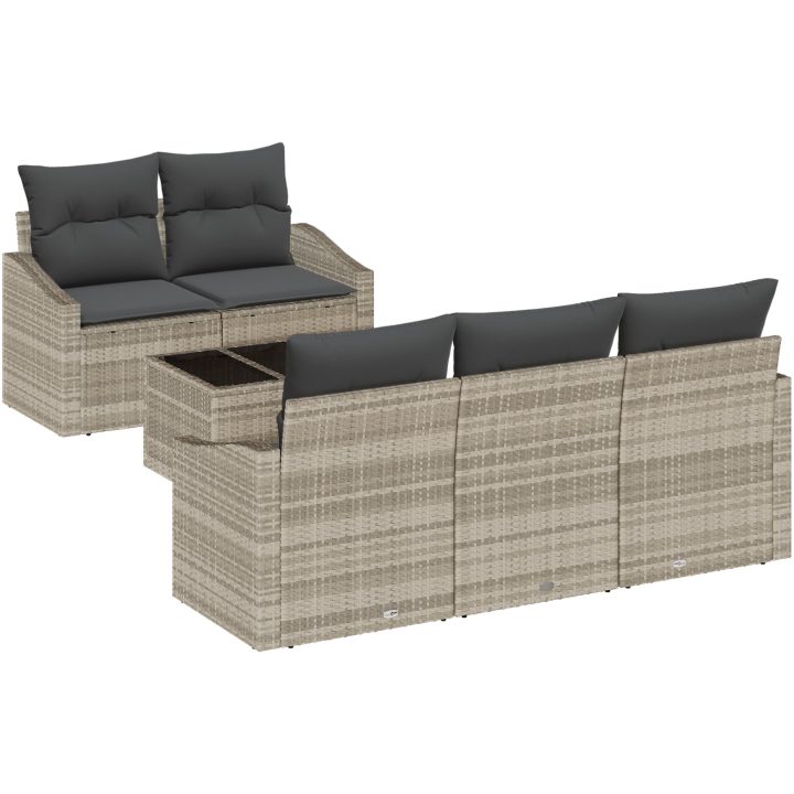 6-delad trädgårdsoff-set med kuddar i ljusgrå poly rattan vidaXL 55 x 55 x 37 cm – bild 2