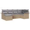 6-delad trädgårdsoffa med kuddar beige poly rattan vidaXL 242.5 x 132.5 x 85 cm – miniatyr 2