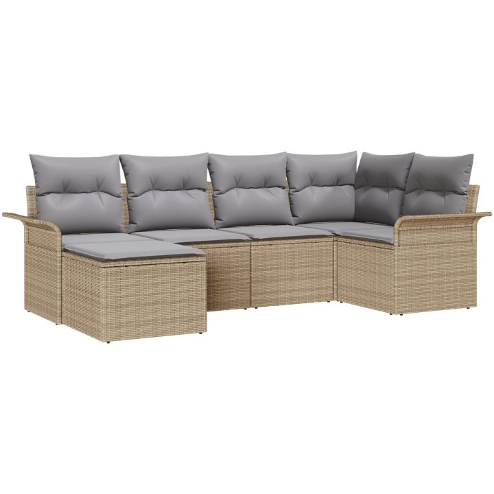 6-delad trädgårdsoffa med kuddar beige poly rattan vidaXL 242.5 x 132.5 x 85 cm – bild 2