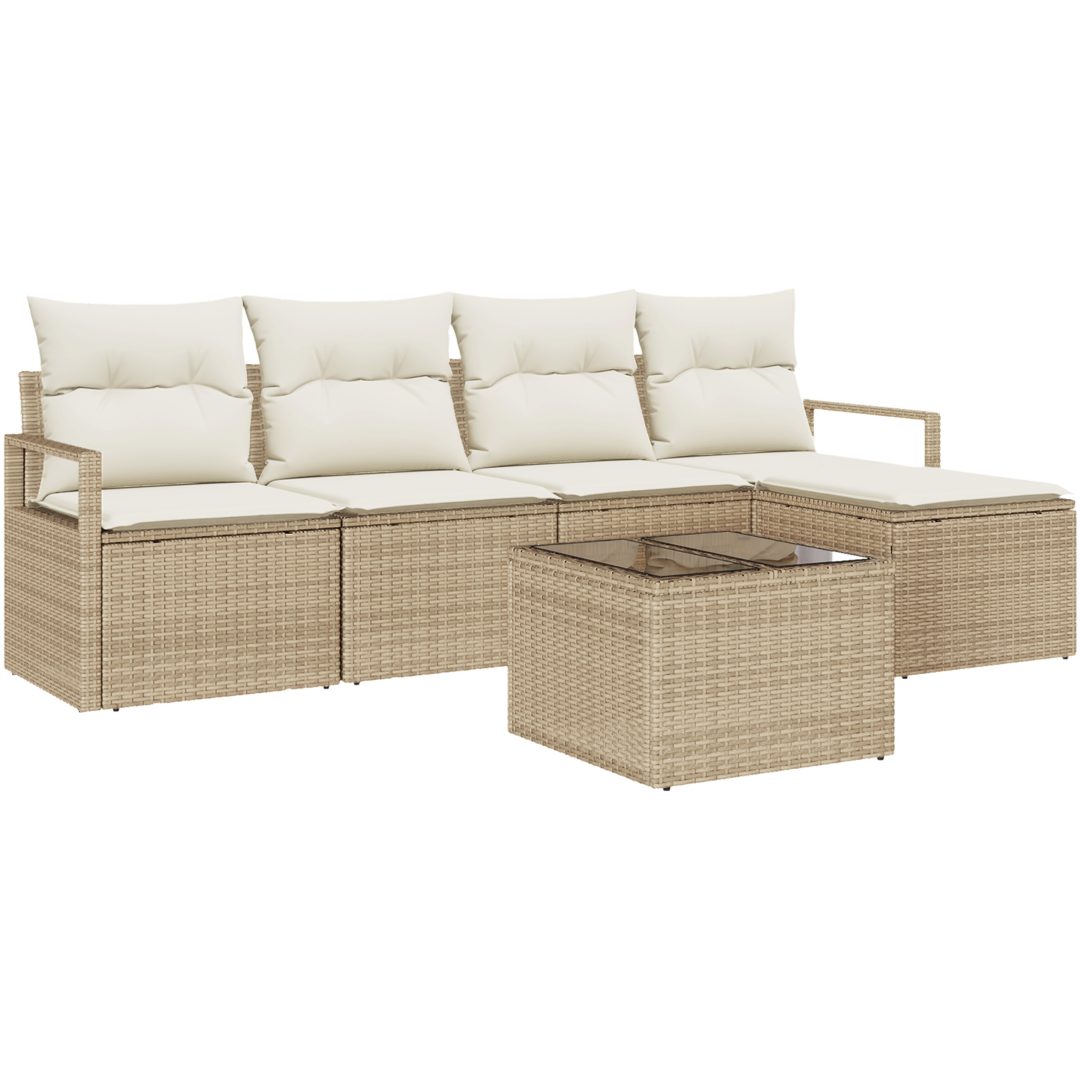 6-delad Trädgårdsoffa med Kuddar Brun Poly Rattan vidaXL Standard – bild 2
