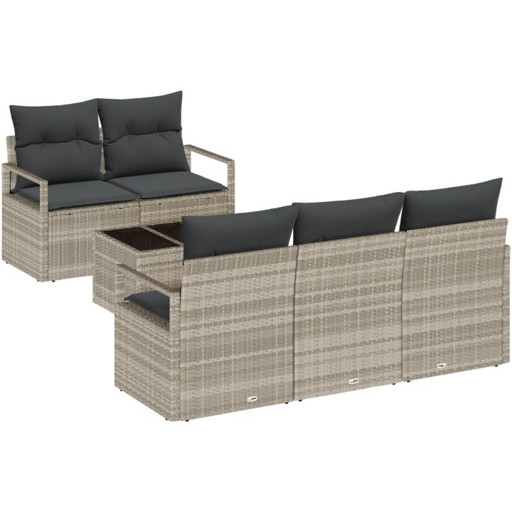 6-delad trädgårdsoffa med kuddar Ljusgrå Poly Rattan vidaXL 4 - Sits – bild 2