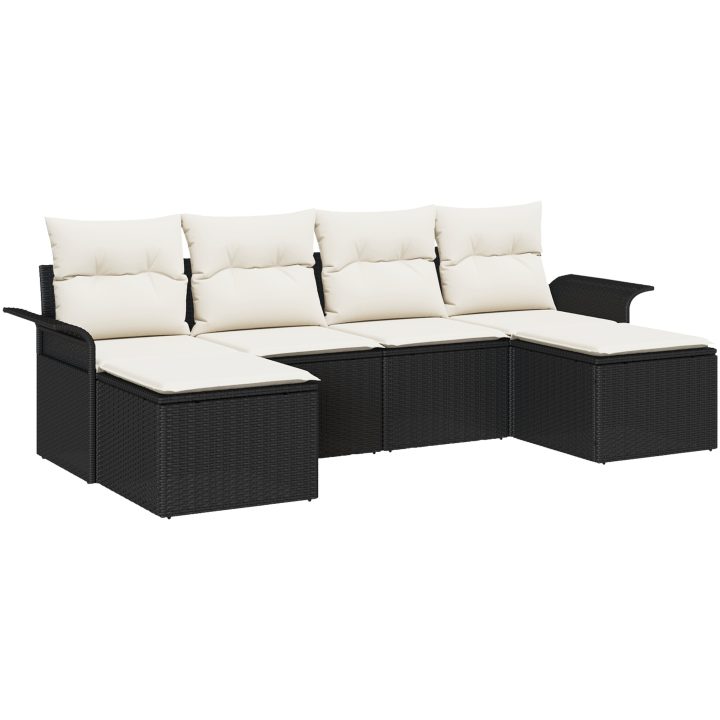 6-delad trädgårdsoffa set med kuddar svart poly rattan vidaXL Stor – bild 2