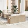 6-delad trädgårdsoffagrup med kuddar beige poly rattan vidaXL Standard – miniatyr 1