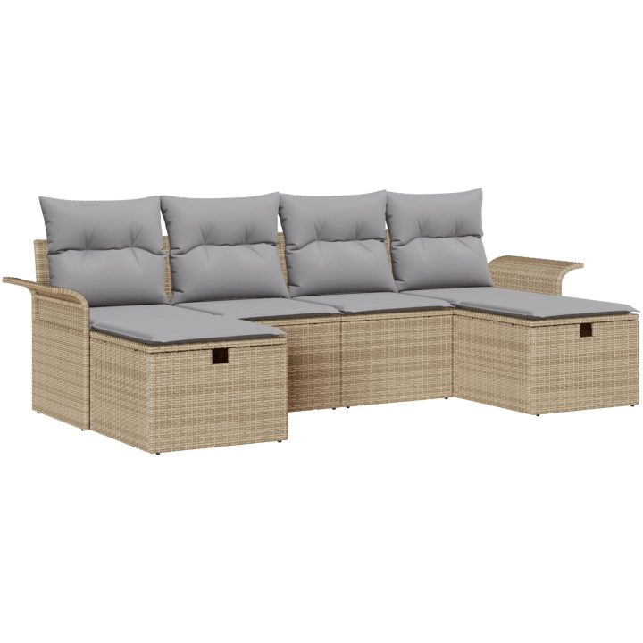 6-delad trädgårdsoffagrup med kuddar beige poly-rotting vidaXL 251 x 117 x 85 cm – bild 2