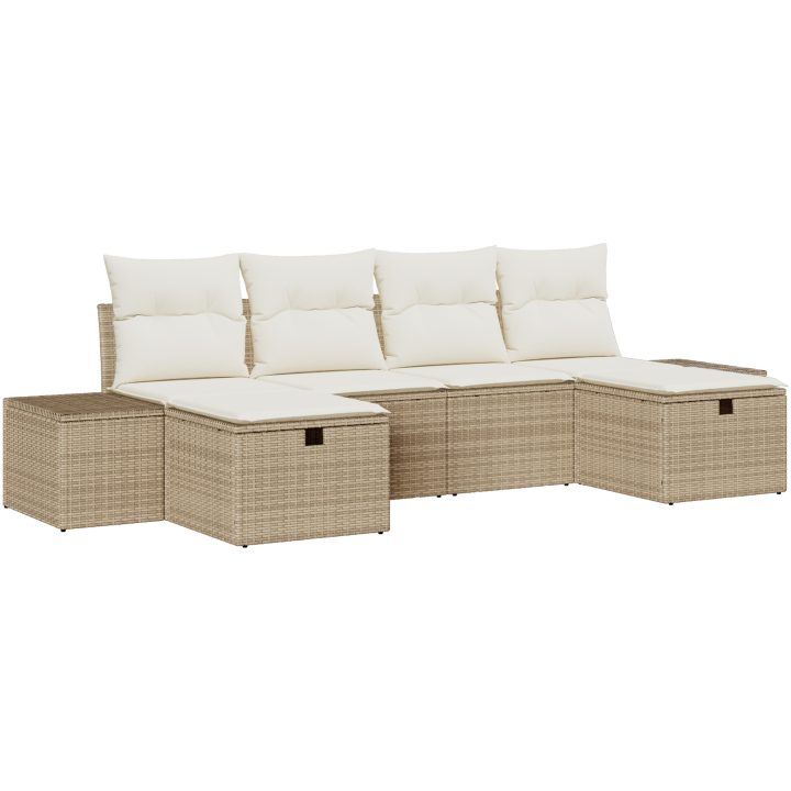 6-delad trädgårdsoffagrupp med beige kuddar i polyrotting vidaXL 55 x 62 x 69 cm – bild 2