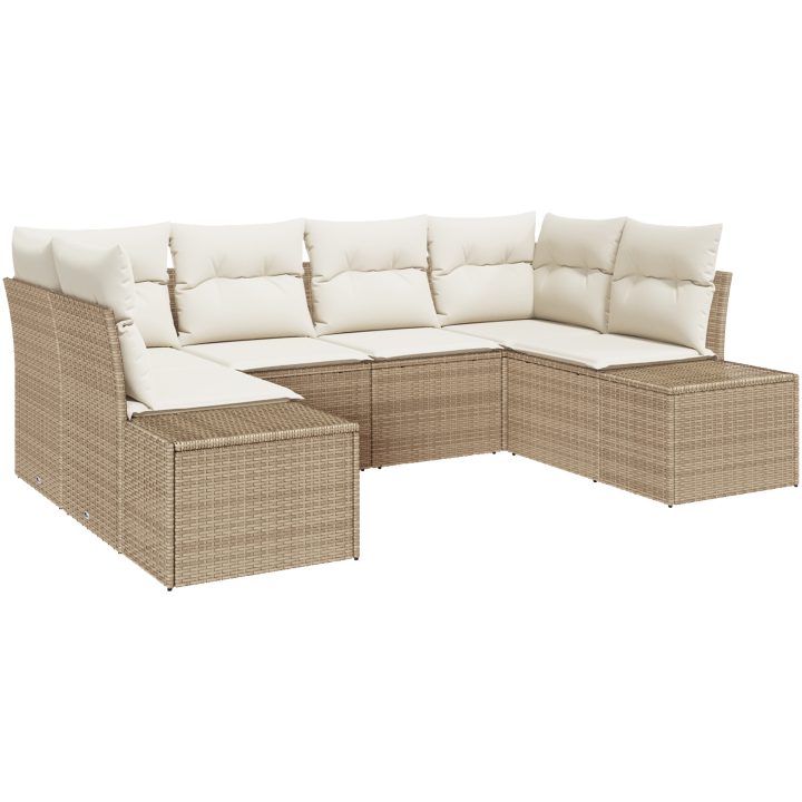 6-delad Trädgårdsoffagrupp med Kuddar Beige Poly Rattan vidaXL 234 x 154 x 69 cm – bild 2