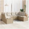 6-delad Trädgårdsoffagrupp med Kuddar Beige Poly Rattan vidaXL 234 x 154 x 69 cm – miniatyr 1