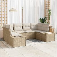 6-delad Trädgårdsoffagrupp med Kuddar Beige Poly Rattan vidaXL