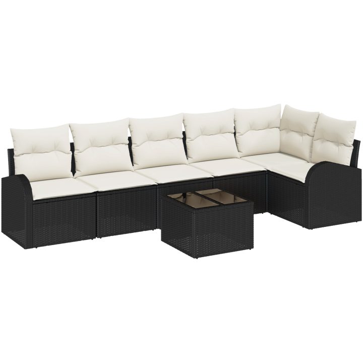 6-delad Trädgårdsoffagrupp med kuddar Brun Poly Rattan vidaXL 55 x 55 x 37 cm – bild 2
