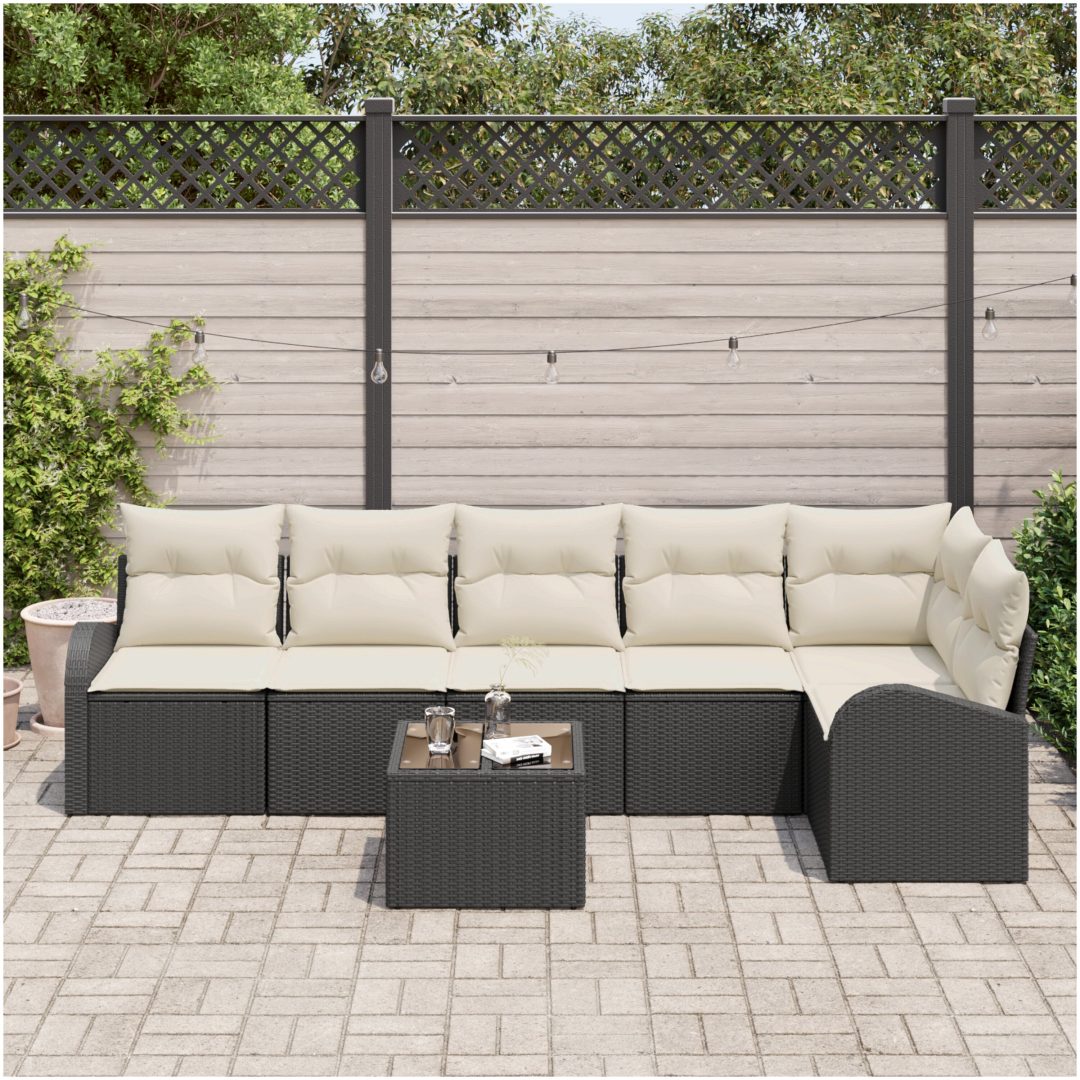 6-delad Trädgårdsoffagrupp med kuddar Brun Poly Rattan vidaXL 55 x 55 x 37 cm – bild 3