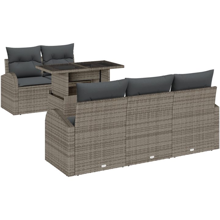 6-delad trädgårdsoffagrupp med kuddar grå poly rattan vidaXL Medium – bild 2