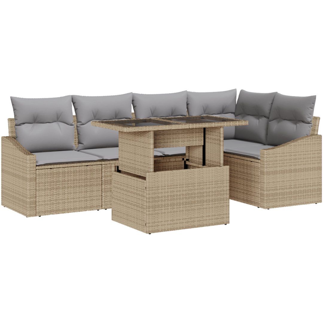 6-delad trädgårdsoffagrupp med kuddar i beige polyrotting vidaXL 100 x 55 x 73 cm – bild 2