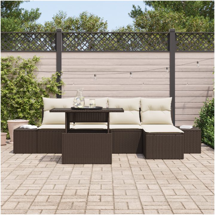 6-delad trädgårdsoffagrupp med kuddar i brun poly rattan vidaXL 100 x 55 x 73 cm – bild 3