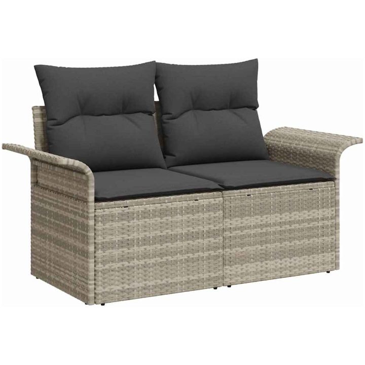 6 Delad Trädgårdsoffagrupp med Kuddar Ljusgrå Poly Rattan vidaXL Medium – bild 6