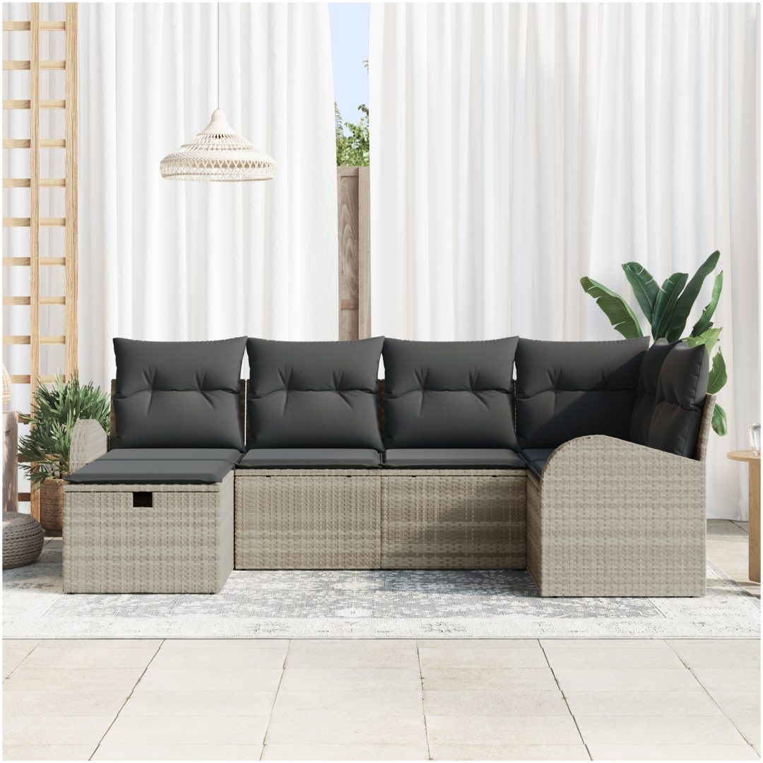 6-delad trädgårdsoffagrupp med kuddar Ljusgrå polyrotting vidaXL 234 x 124 x 85 cm – bild 3