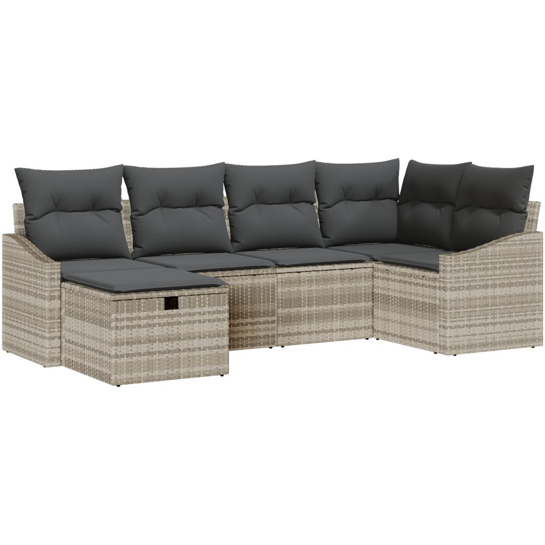 6-delad trädgårdsoffagrupp med kuddar Ljust grå Poly Rattan vidaXL 55 x 62 x 69 cm – bild 2