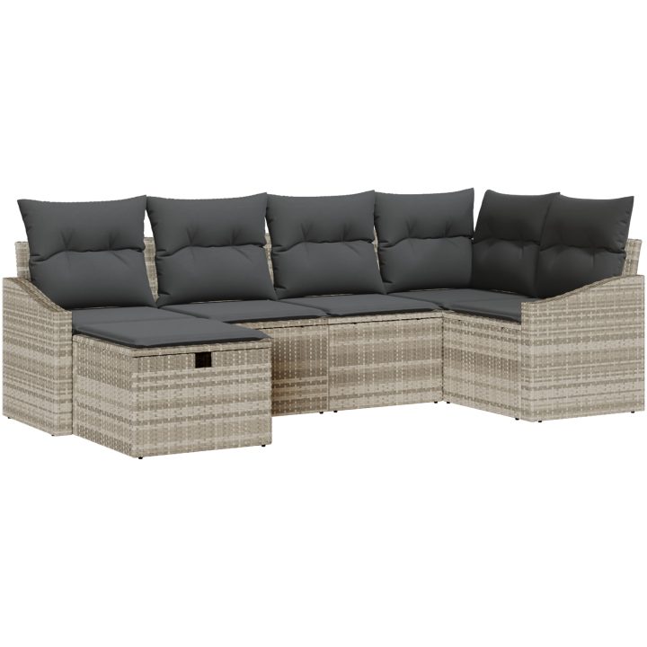 6-delad trädgårdsoffagrupp med kuddar Ljust grå Poly Rattan vidaXL 55 x 62 x 69 cm – bild 2