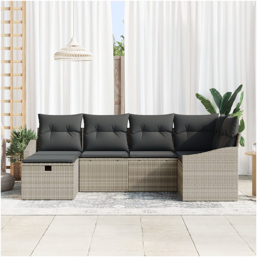 6-delad trädgårdsoffagrupp med kuddar Ljust grå Poly Rattan vidaXL 55 x 62 x 69 cm – bild 3