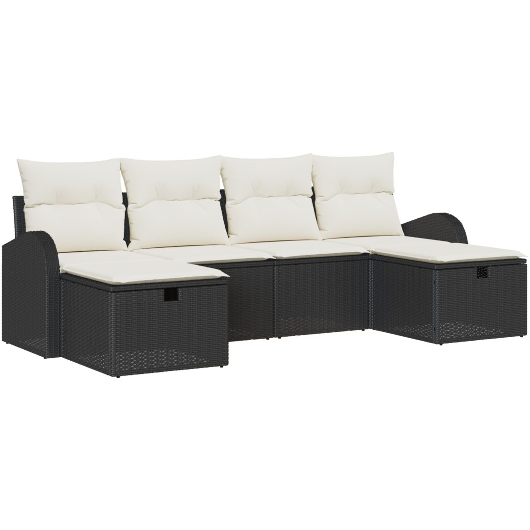 6-delad trädgårdsoffagrupp med kuddar Svart Polyroting vidaXL 234 x 117 x 85 cm – bild 2