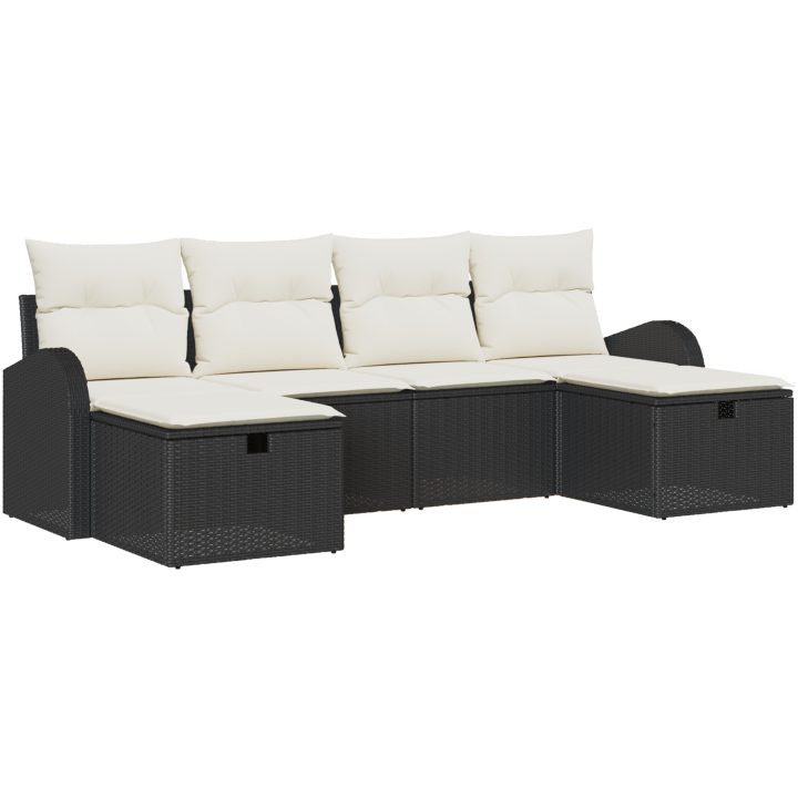 6-delad trädgårdsoffagrupp med kuddar Svart Polyroting vidaXL 234 x 117 x 85 cm – bild 2