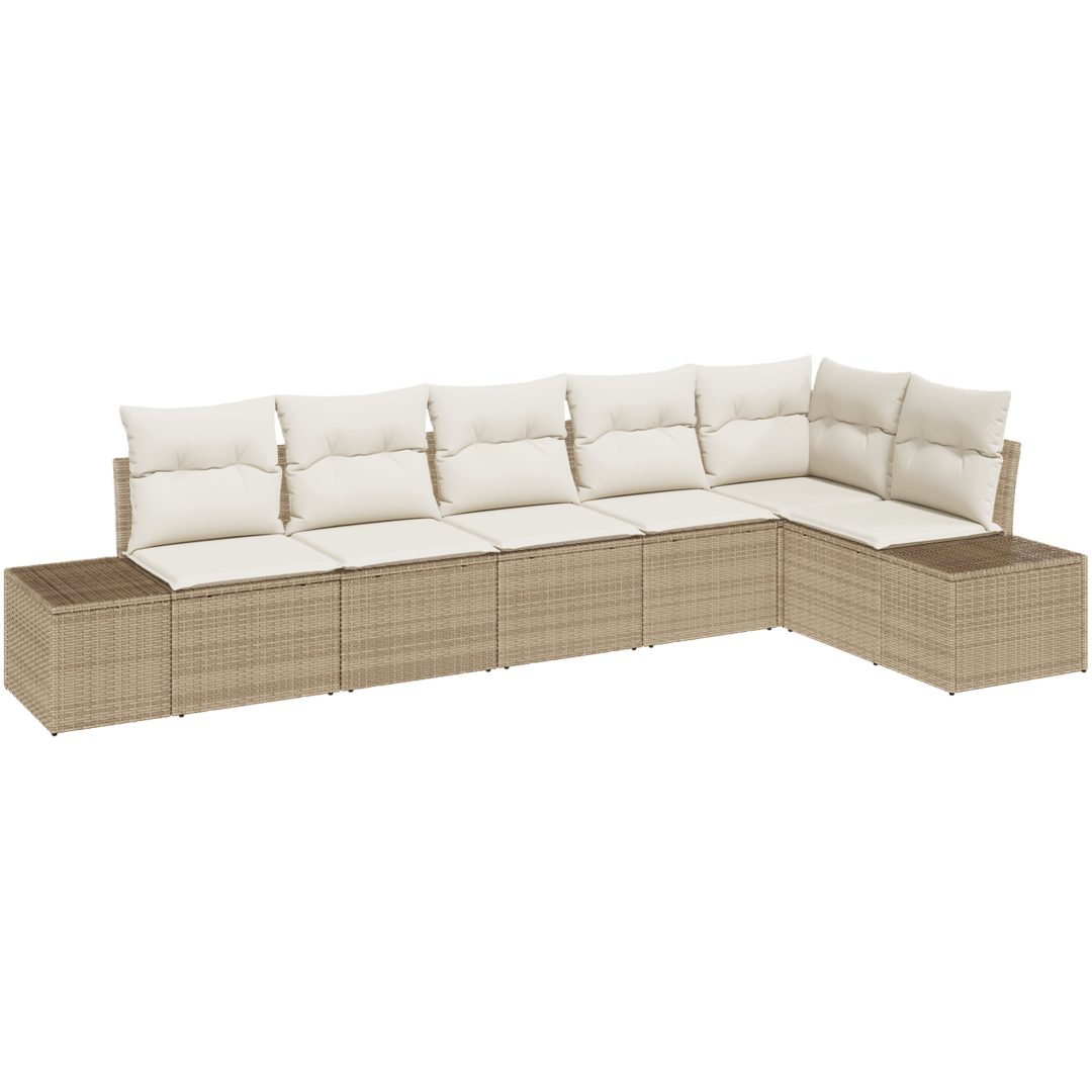 6-delad trädgårdsoffas med beige kuddar i polyrotting vidaXL 319 x 154 x 85 cm – bild 2