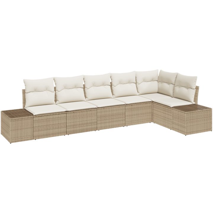6-delad trädgårdsoffas med beige kuddar i polyrotting vidaXL 319 x 154 x 85 cm – bild 2