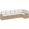 6 Delad Trädgårdsoffasats med Kuddar Beige Poly Rattan vidaXL Stor – miniatyr 2
