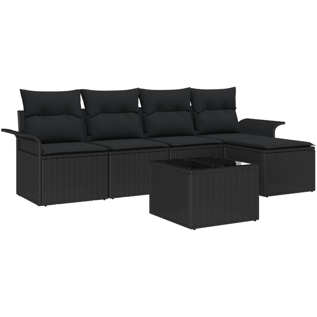 6-delad trädgårdsoffaset med kuddar Beige Poly Rattan vidaXL Stor – bild 2