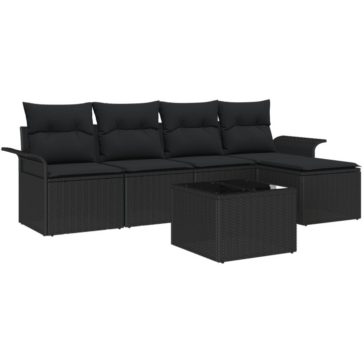 6-delad trädgårdsoffaset med kuddar Beige Poly Rattan vidaXL Stor – bild 2