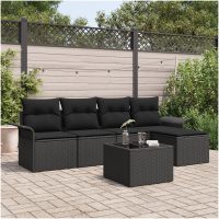 6-delad trädgårdsoffaset med kuddar Beige Poly Rattan vidaXL