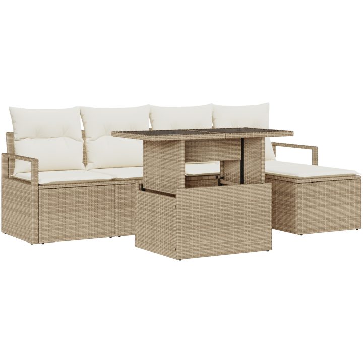 6-delad Trädgårdsoffaset med Kuddar Beige Poly Rotting vidaXL Medium – bild 2