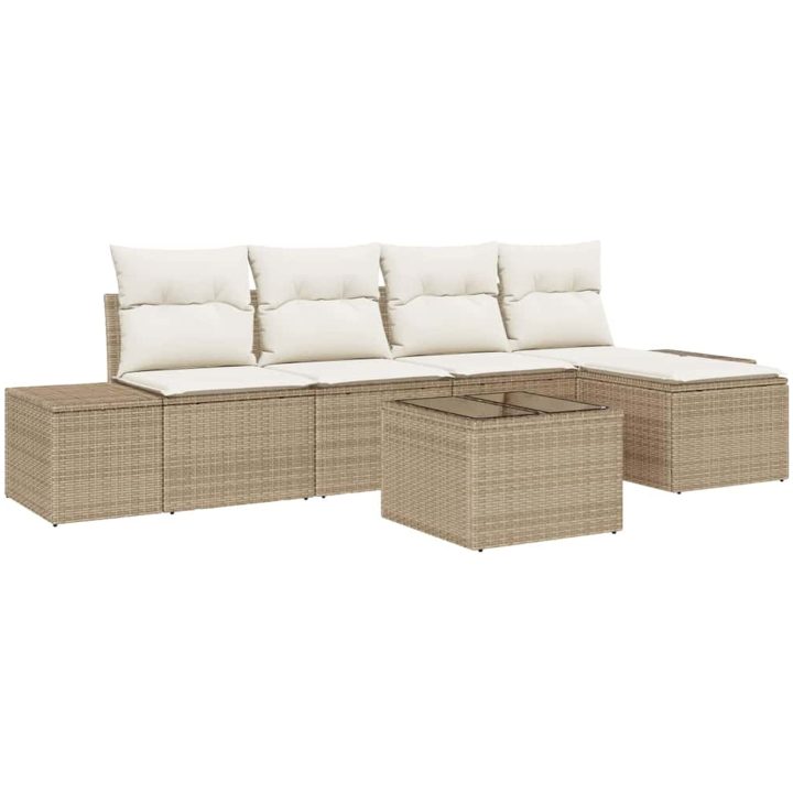 6-delad trädgårdsoffaset med kuddar, brunt poly rattan vidaXL 55 x 55 x 37 cm – bild 2
