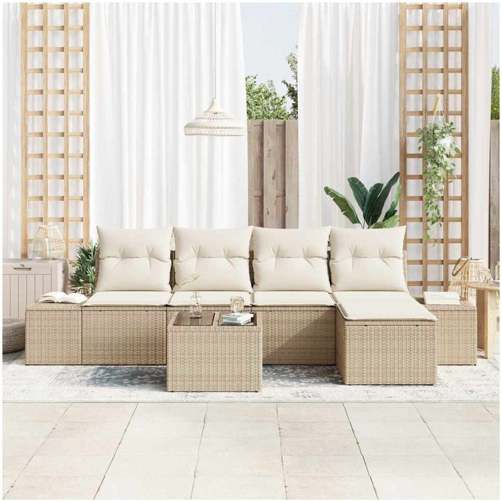 6-delad trädgårdsoffaset med kuddar, brunt poly rattan vidaXL 55 x 55 x 37 cm – bild 3