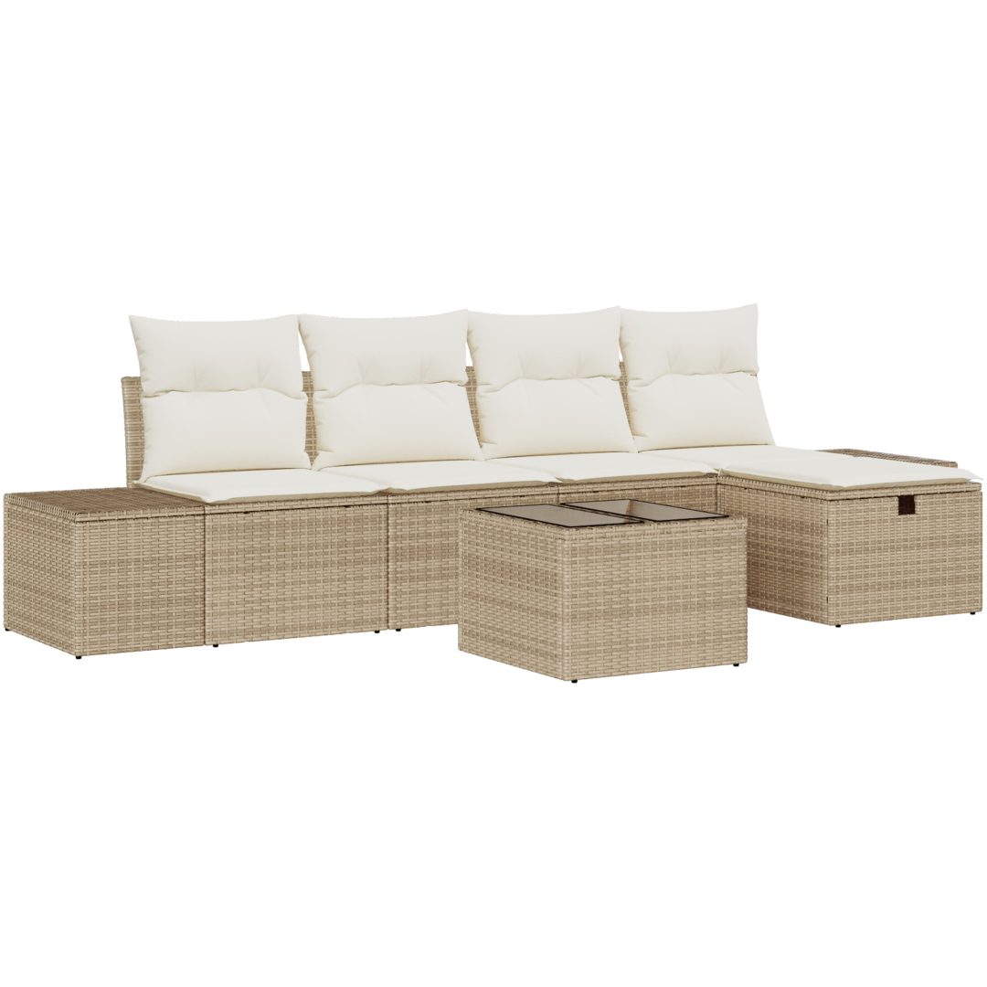 6-delad trädgårdsoffaset med kuddar i beige polyrotting vidaXL 55 x 55 x 37 cm – bild 2