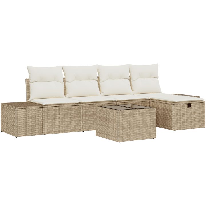 6-delad trädgårdsoffaset med kuddar i beige polyrotting vidaXL 55 x 55 x 37 cm – bild 2