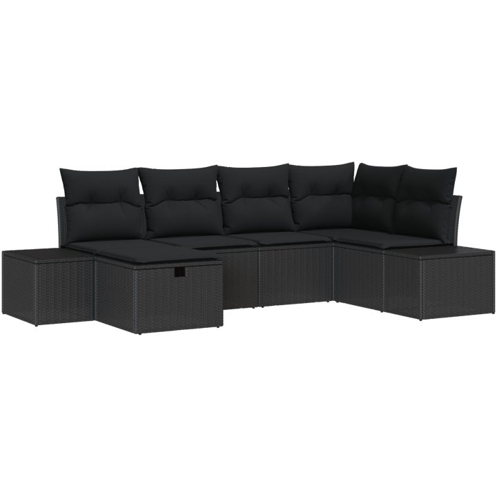 6-delad trädgårdsoffaset med kuddar svart poly-rattan vidaXL 264 x 154 x 85 cm – bild 2