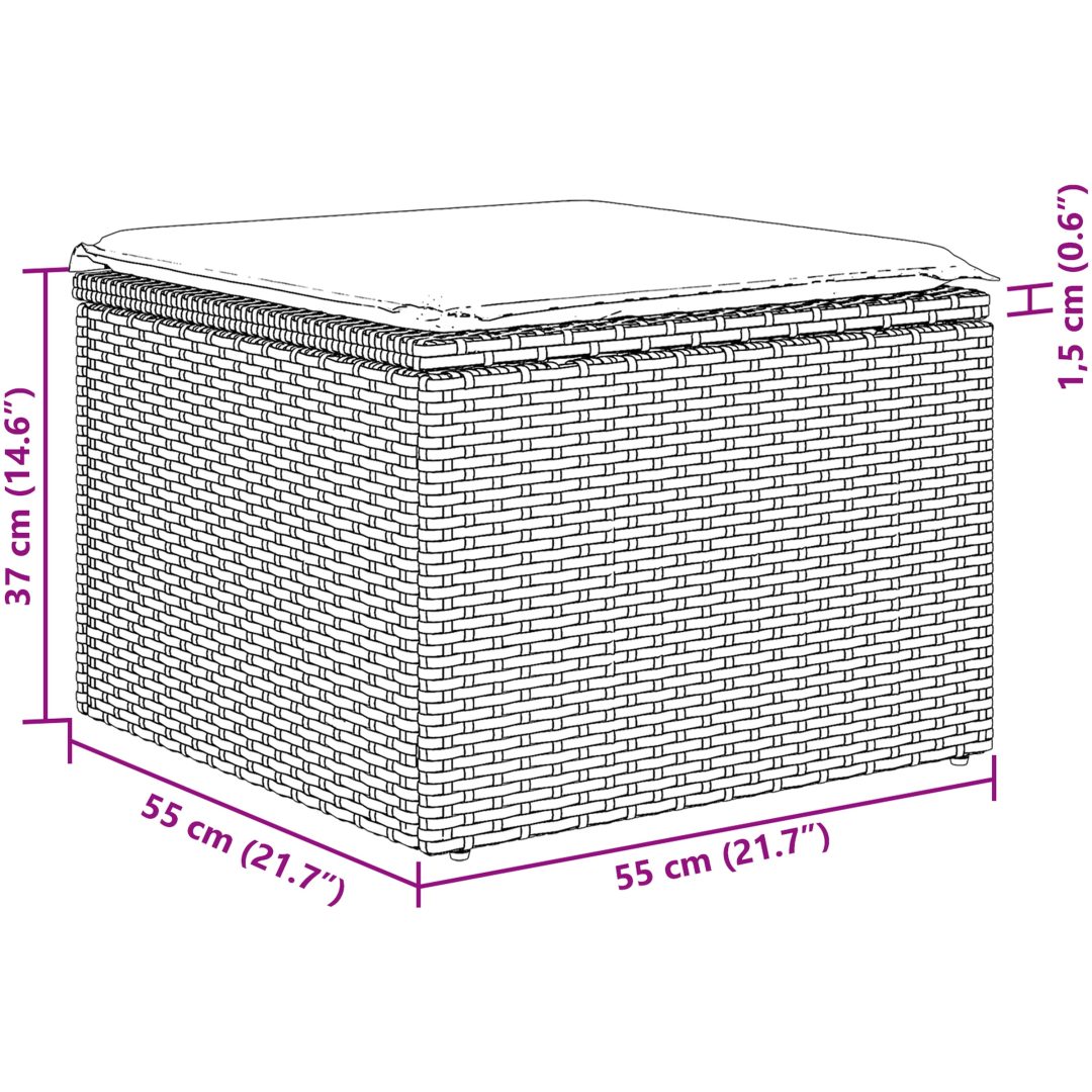 6-delad trädgårdsoffasett med kuddar Beige Poly Rattan vidaXL 233 x 117 x 85 cm – bild 11