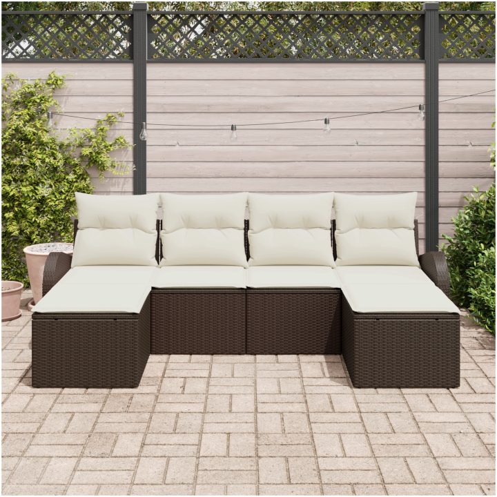 6-delad trädgårdsoffasett med kuddar Brun Poly Rattan vidaXL 234 x 117 x 85 cm – bild 3