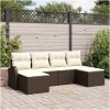 6-delad trädgårdsoffasett med kuddar Brun Poly Rattan vidaXL 234 x 117 x 85 cm – miniatyr 1