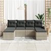 6-delad trädgårdsoffasett med kuddar Ljusgrå Poly Rattan vidaXL 234 x 117 x 85 cm – miniatyr 3