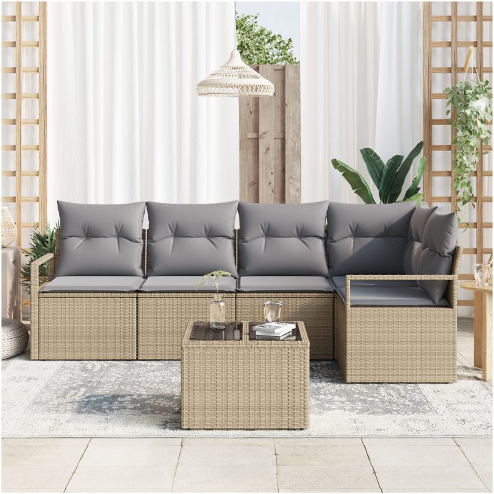 6-delad Trädgårdsoffasett med Kuddar Svart Poly Rattan vidaXL Stor – bild 3
