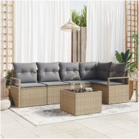6-delad Trädgårdsoffasett med Kuddar Svart Poly Rattan vidaXL