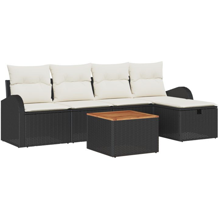 6-delad trädgårdsoffasett med kuddar svart poly rotting vidaXL 55 x 55 x 37 cm – bild 2