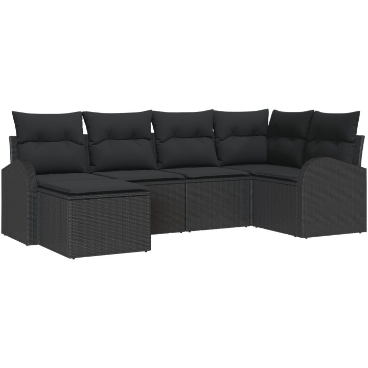 6-delad Trädgårdsoffgupa med Kuddar Svart Poly Rattan vidaXL Stor – bild 2